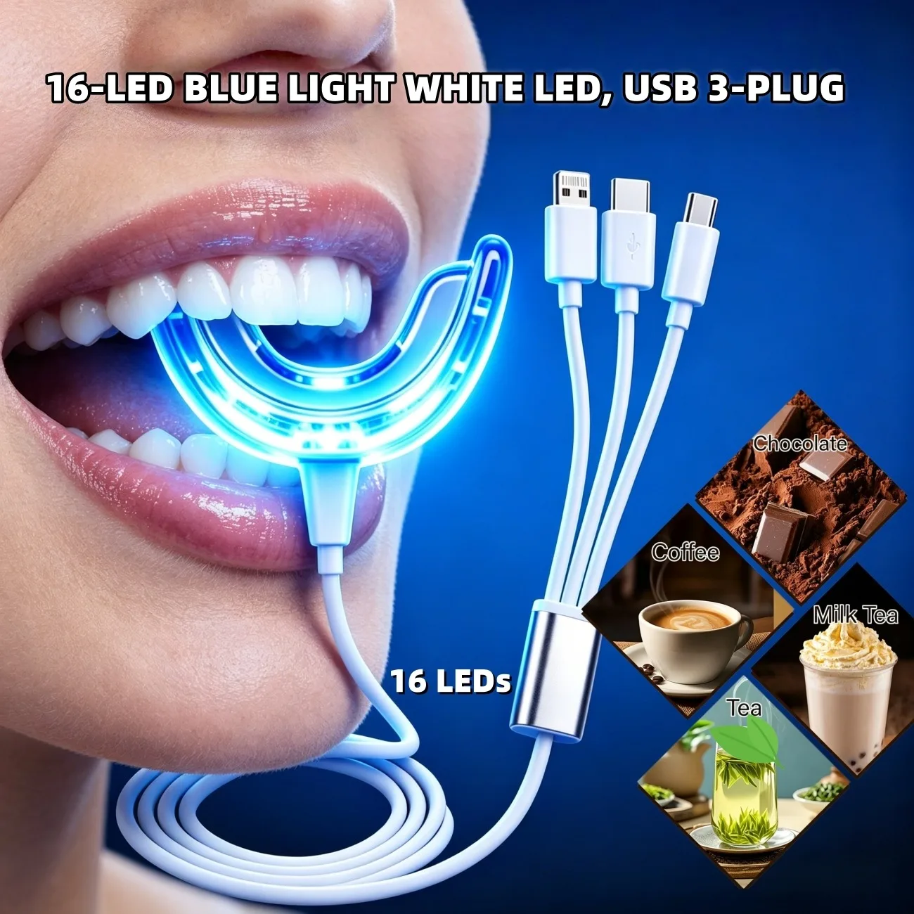 LED Portable Teeth Whitening Kit, Unisex, for Yellow Teeth, Smoker's Teeth, Coffee Stains – Whitening Miracle.
