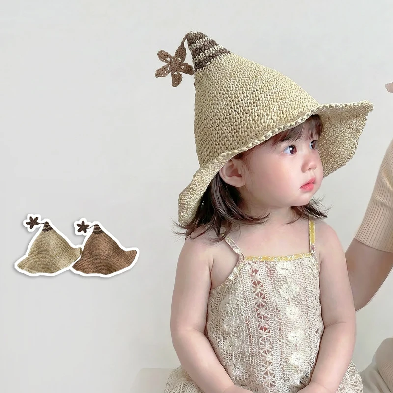

MILANCE Summer Kids Straw Hat 3-6T Sweet star Girls Witch Hat 49-52cm Ventilate Sunscreen Children Sun Hat