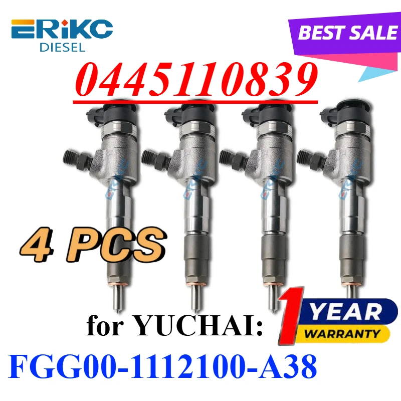 4PC 0445110839 Diesel Injector 0 445 110 839 Auto Pump Sprayer Nozzle for YUCHAI FGG001112100A38 FGG00-1112100-A38
