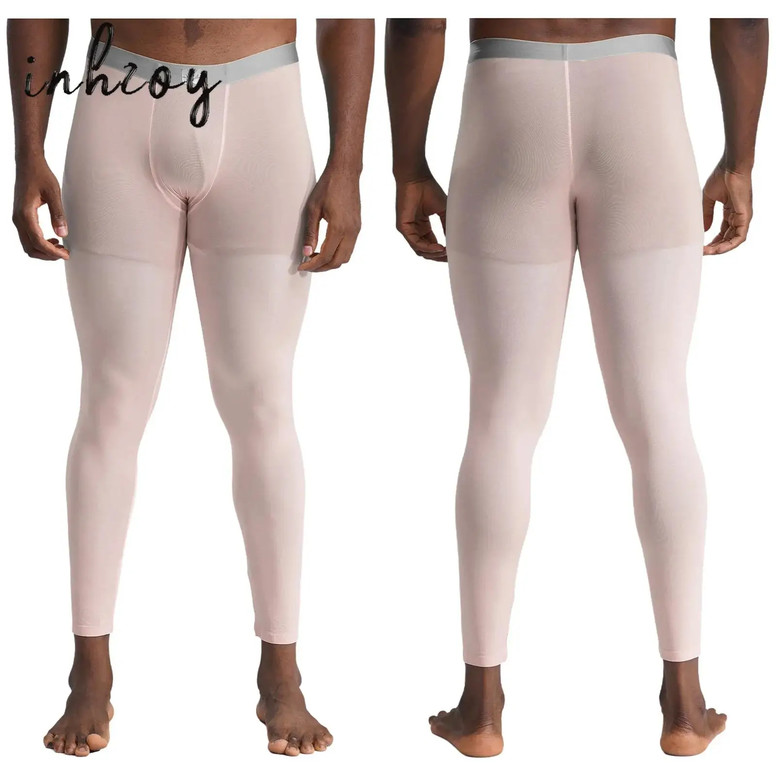 

Men Silky Compression Trousers Tight Leggings for Gym Sports Yoga Fitness Elastic High Waist Seamless Pants Underwear Sportswear