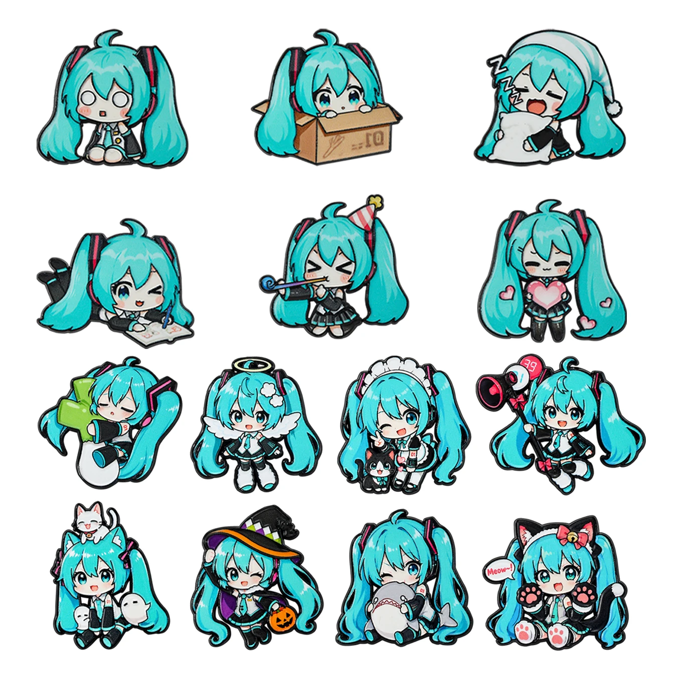 6/8/14Pcs Cute Chibi Blue Twin-Tails Virtual Singer Enamel Pin Set, Cartoon Character Lapel Brooch Badges Decorative Jewelry