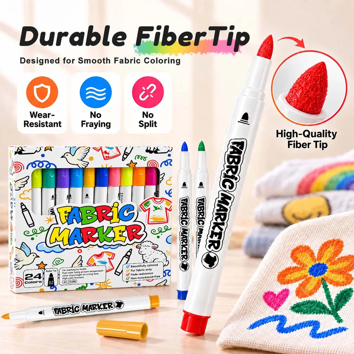 12/24 Colors Fabric Marker Set Textile Paint Pens Permanent Fabric Markers for T-shirt Shoes Hat Bag Graffiti Art Craft Drawing