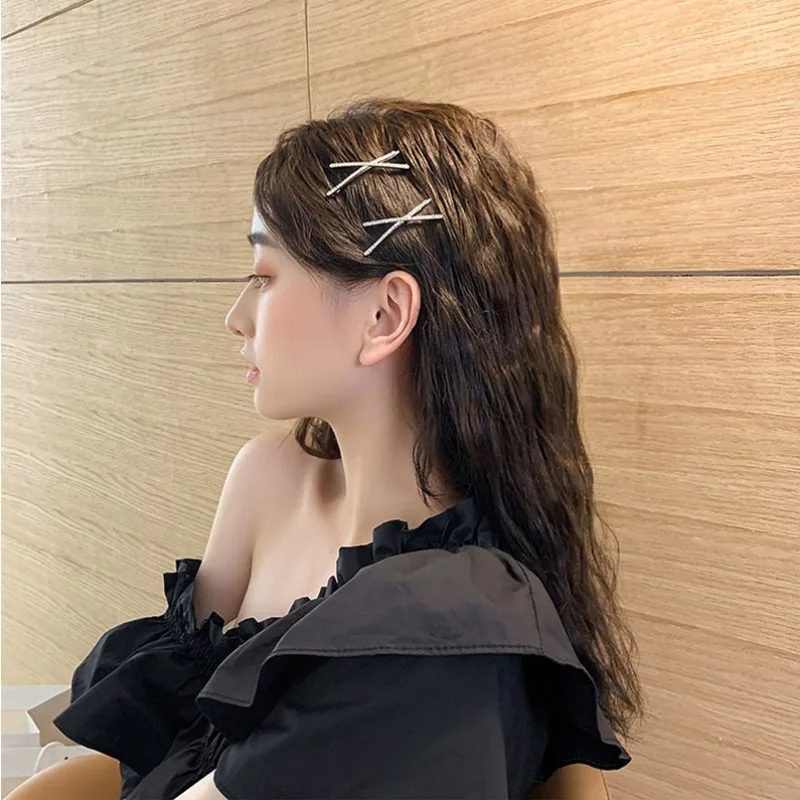 Korean Sparkling Crystal Barrettes X Hair Clips Cross Hairpins Bridal Headwear Rhinestones Side Clip Hair Accessories for Women