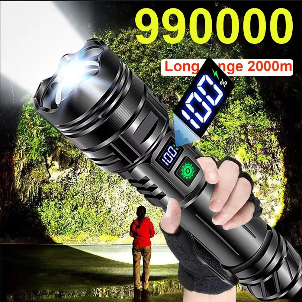 2025 Most Powerful Flashlight Super Bright Rechargeable Led Torch 990000LM Long RangeTactical Flashlights Zoom Camping Lantren