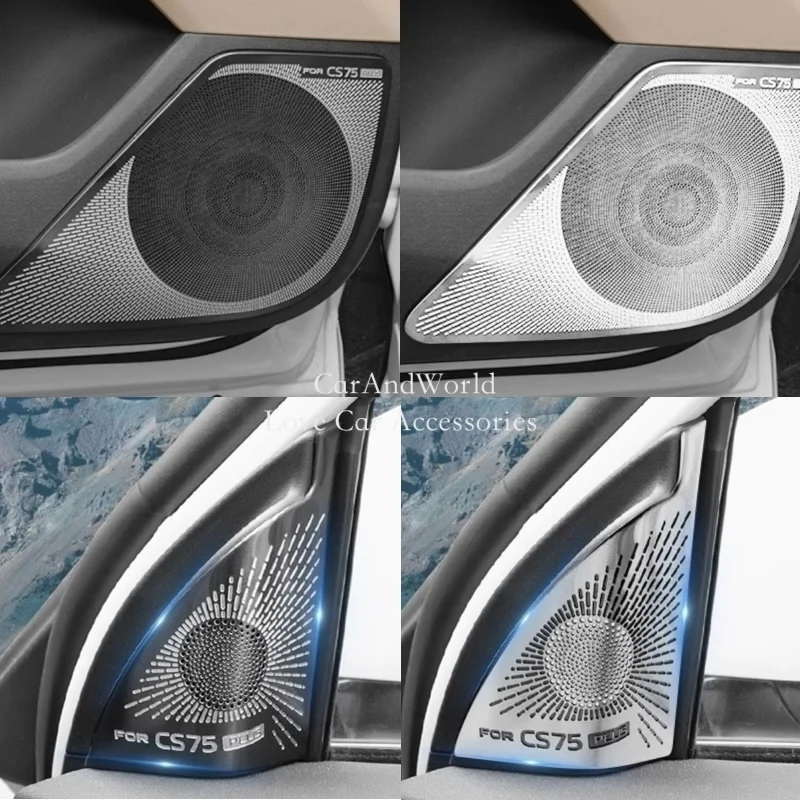 

Stainless Car Door Speaker Stereo Cover Pillar Trumpet Audio Interior Trims Accessories For Changan CS75plus CS75 Plus 2025 2026