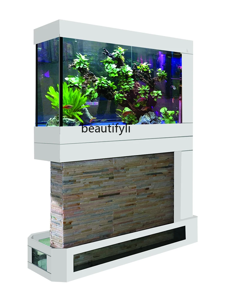 

yj15 Fish Tank Living Room Large Water Curtain Wall Water and Land Tank Subareas Screens Water Flow Turtle Jar