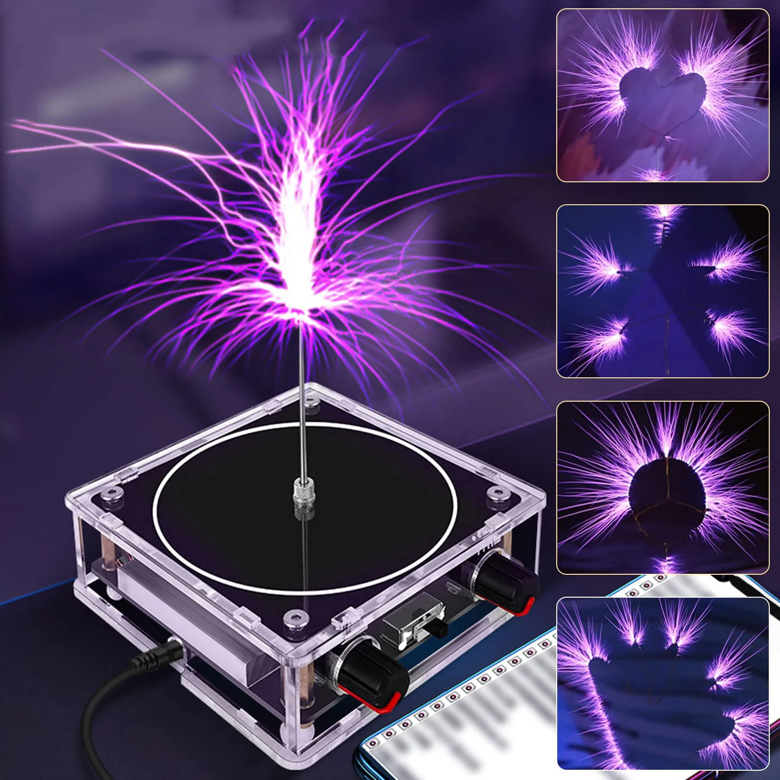 Mini Tesla Coil Speaker Bluetooth-compatible Music High Power Voltage Pulse Electric Arc Generator Artificial Lightning Speaker