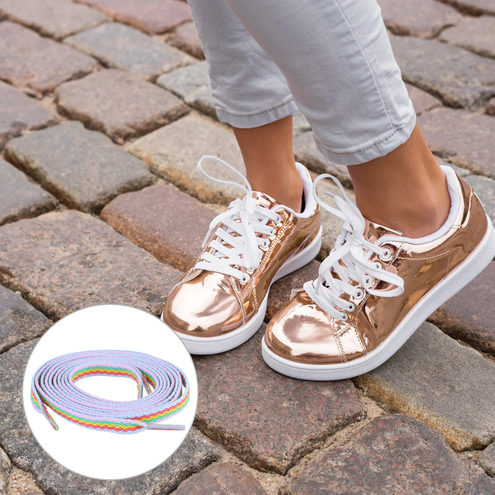 

1 Pair 3D Rainbow Flat Shoelaces For Sneakers Casual Shoes Bright Color Shoe Strings Replacement Striped Sneaker Tie Athletic