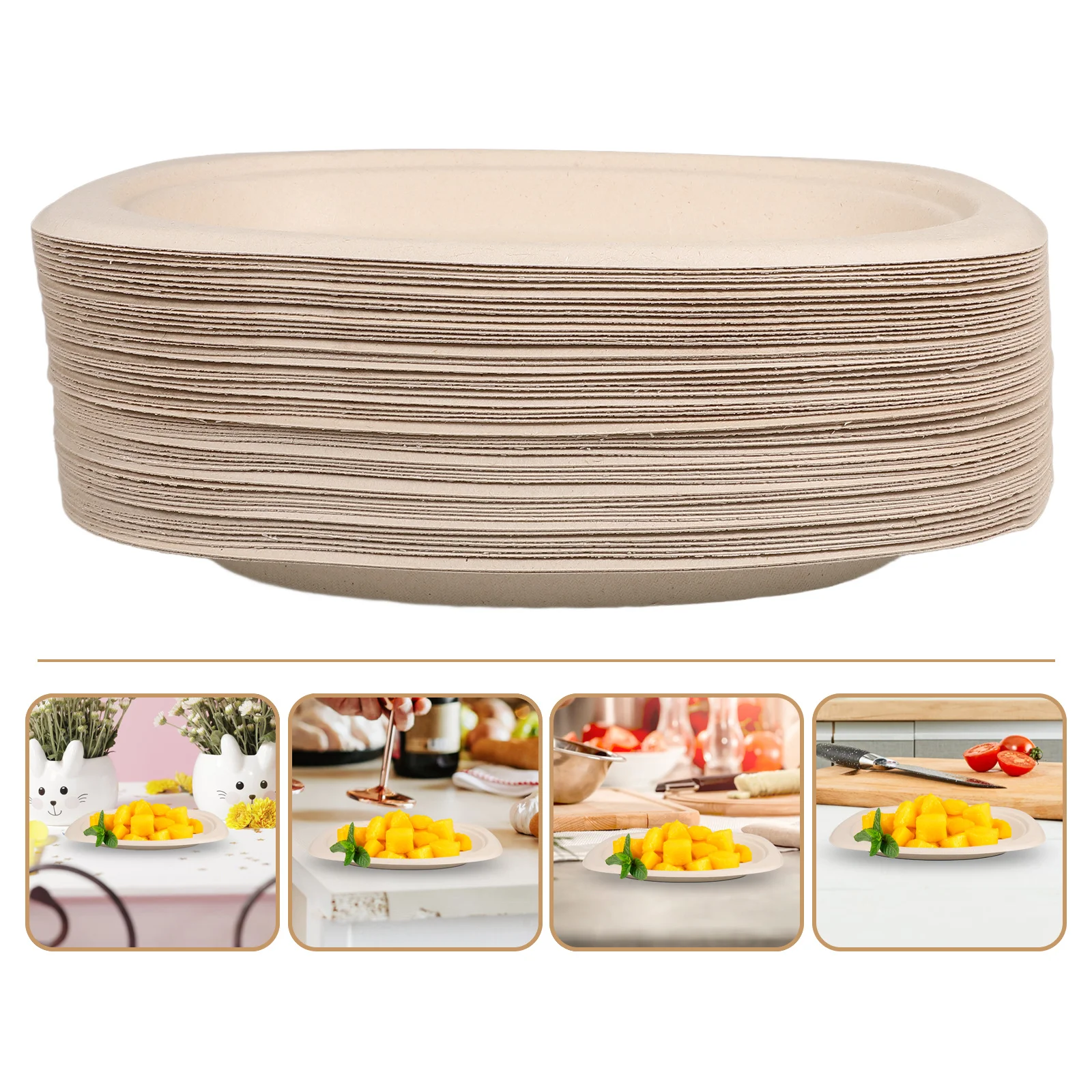 

50Pcs Oval Paper Plates Disposable Dessert Plate Party Tableware for Festival Food Serving Fine Craftsmanship Sturdy Pulp