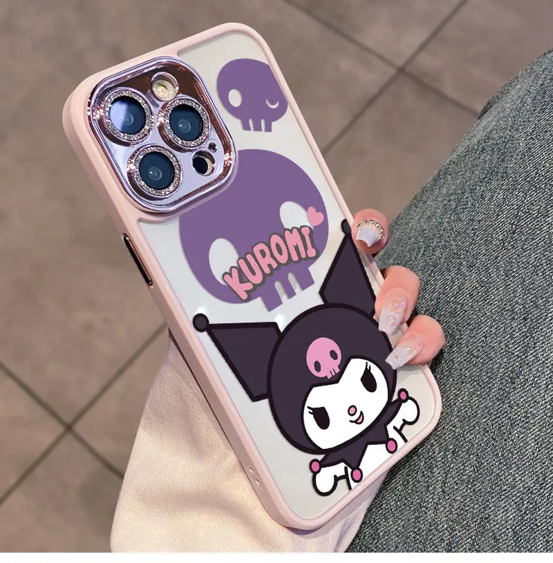 Kuromi y2k casing ponsel transparan, casing pelindung penuh akrilik lensa berkilau berkilau kartun kartun untuk iPhone 14Promax 13 12 11pm