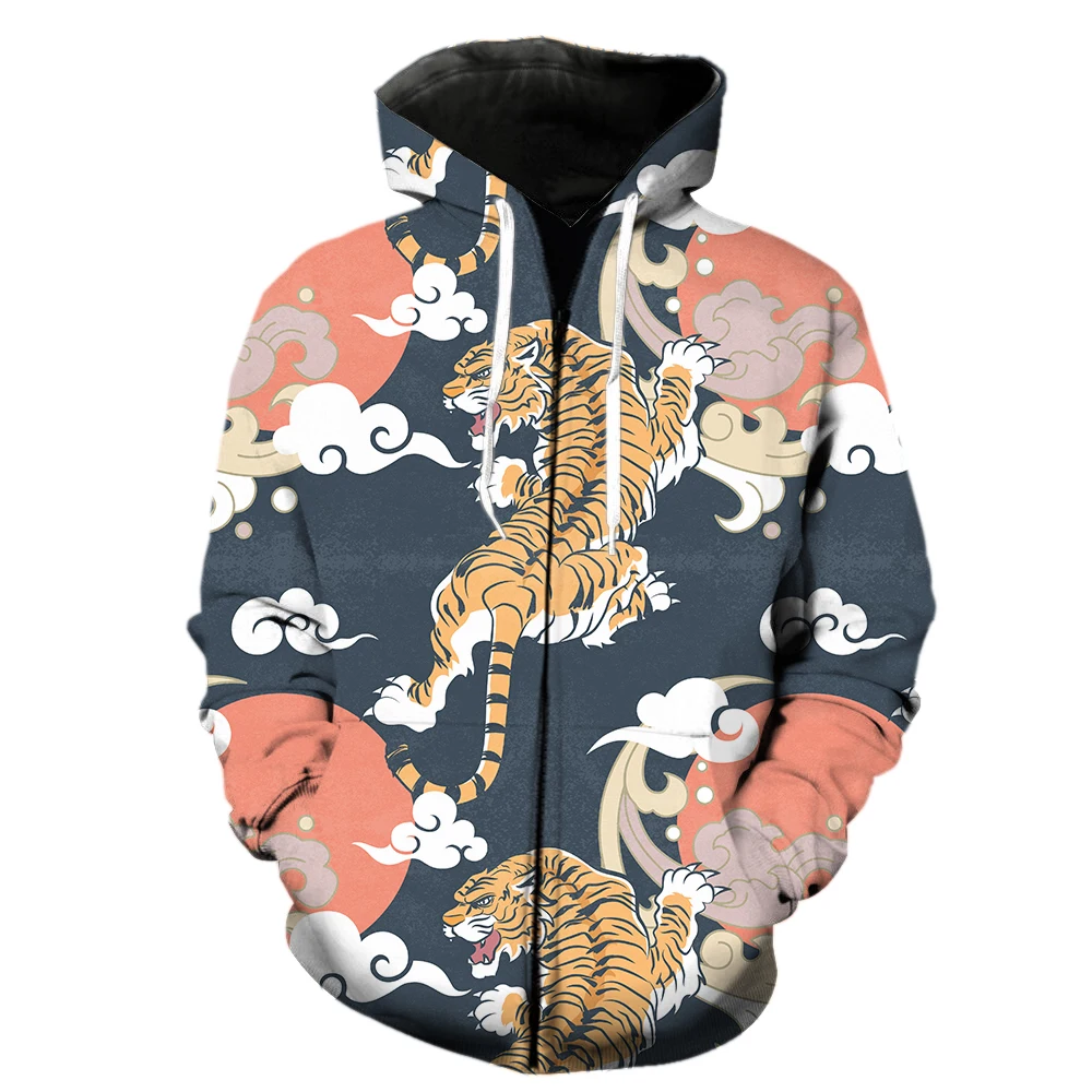 

Cartoon Animal Tiger Men's Zipper Hoodie Fashion Hip Hop 3D Printed Casual Funny Spring Unisex Long Sleeve With Hood Jackets