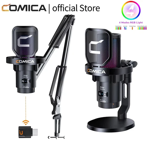 COMICA Uni Pro Micrófono inalámbrico USB para juegos para PC, portátil, teléfono inteligente, cancelación de ruido, micrófono condensador con luces RGB