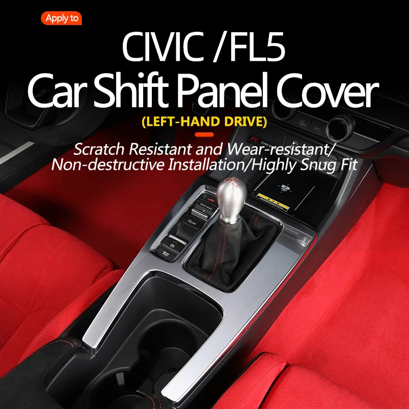 

Для Honda Civic 11-го поколения Civic Type R FL5 из углеродного волокна/пиано-черного цвета/серебристого покрытия, центральная консоль, панель переключения передач, накладка