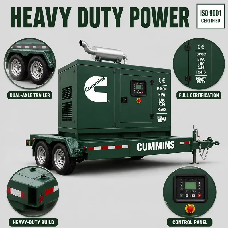20-200Kw 30-120Kva Silent Mobile Trailer Generator with Engine and Motor 400V Output