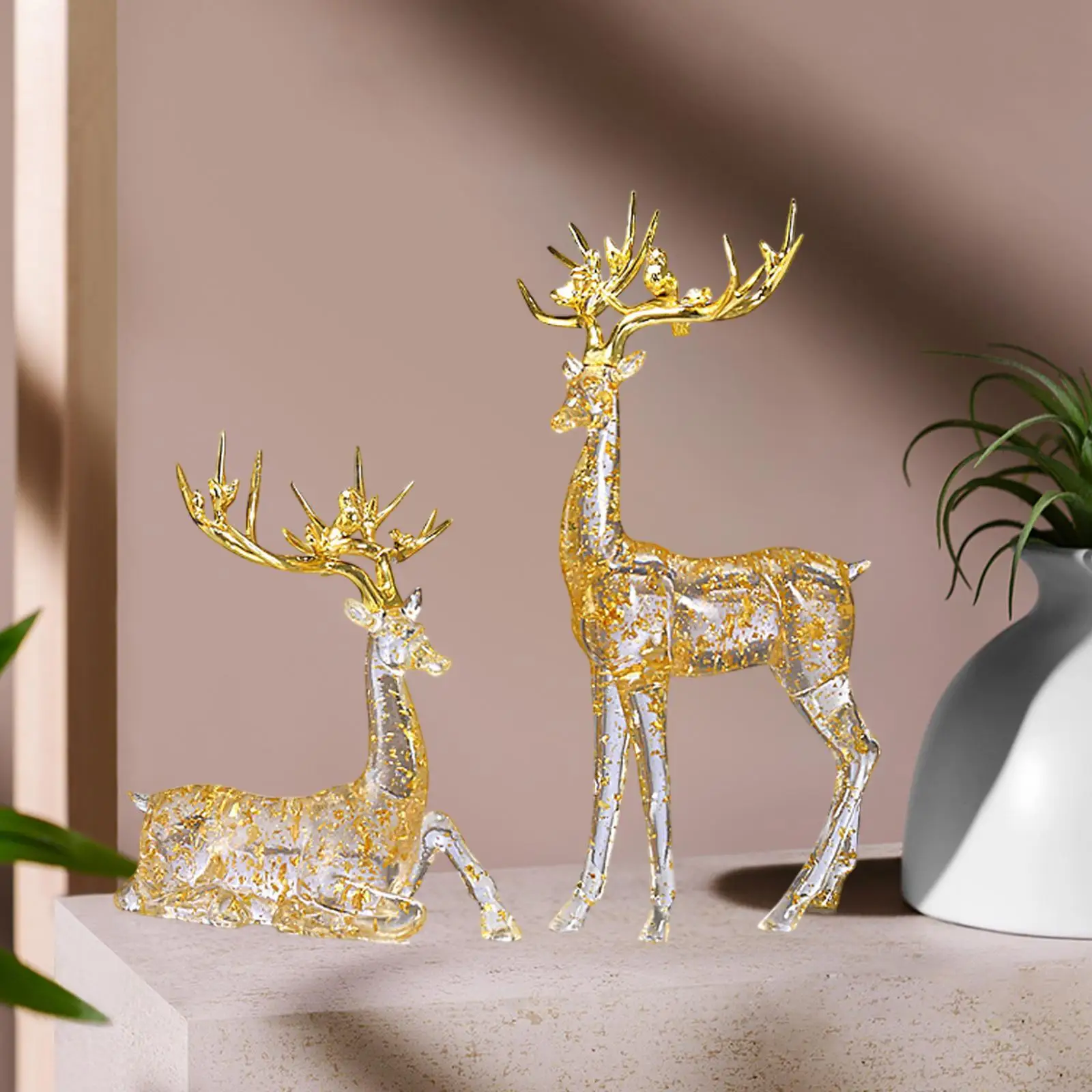

2 шт., статуи оленя, фигурки оленев, подарок на день рождения, креативные скульптуры из смолы для столешницы, украшения шкафа для домашнего офиса