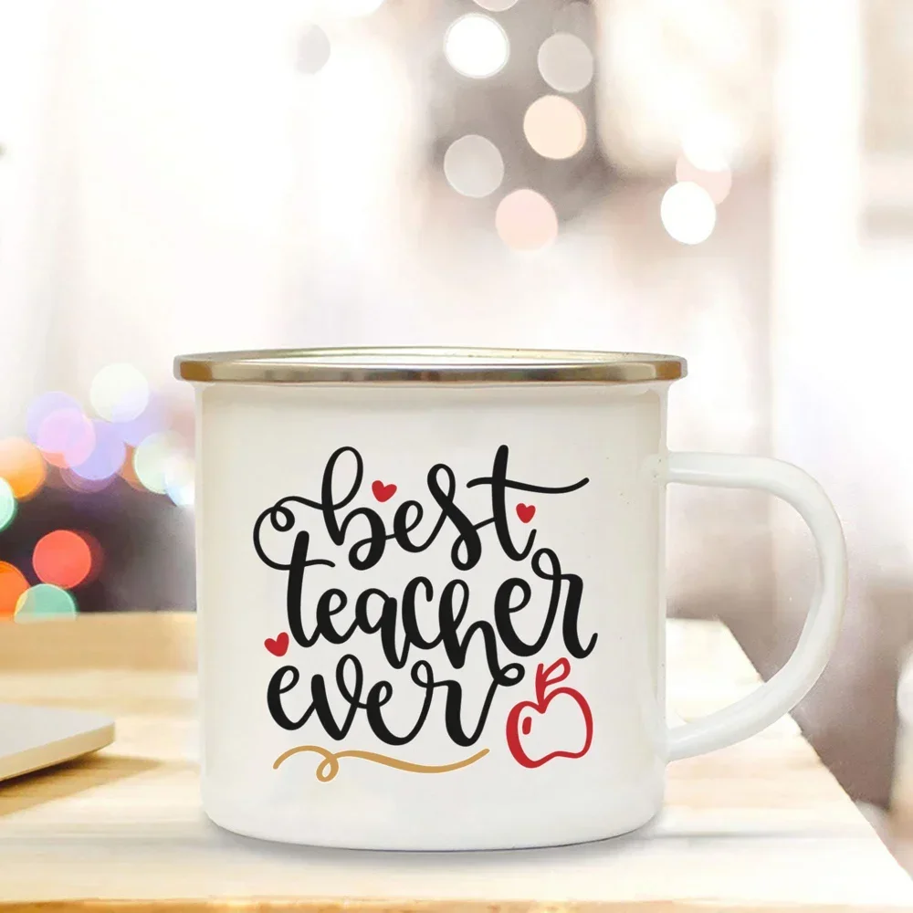 Enamel Drinking Cups To teach is to love  Apple Printing Coffee Mugs Conference Office Drinking Cup graduation fun gift teacher