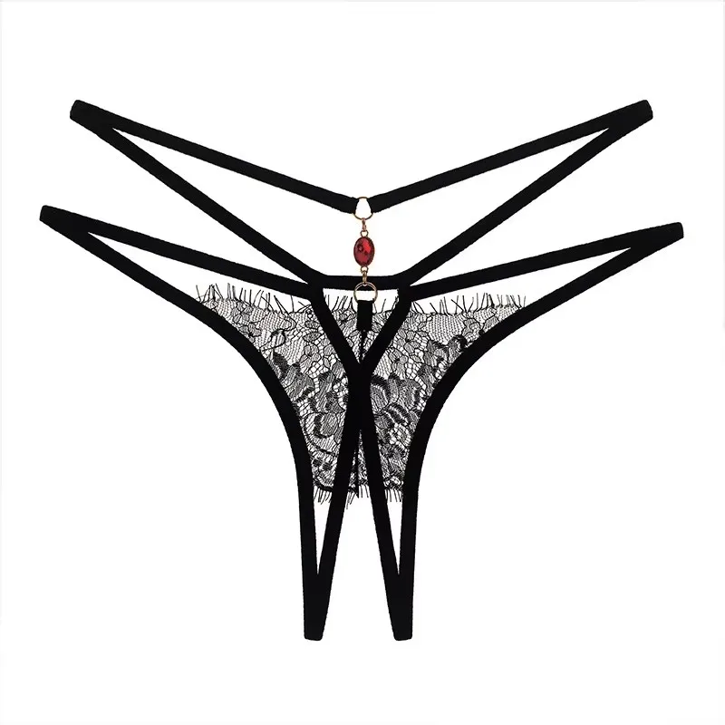 Poblador Sexy Lingerie Women's Panties Lace G-strings Crotch Opening Thongs Temptation Erotic Women Underwear See-Through Pantys