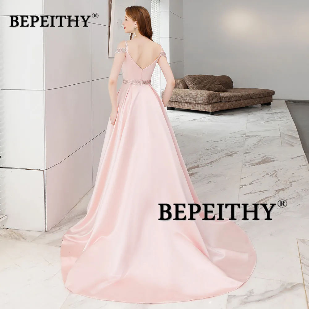 BEPEITHY Customized Exquisite Crystal Blet Evening Dress A-line Prom Dresses 2023 V Neck Vestidos De Ocasión Formales Pink Gowns