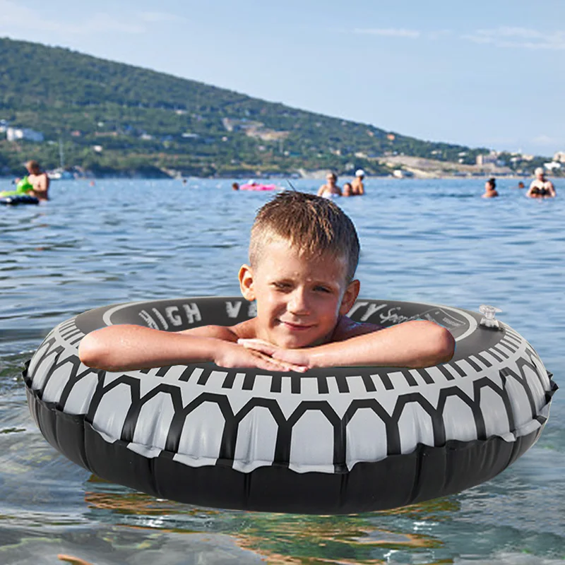 54cm Cool Black Wheel Tire Swimming Ring PVC Summer Kid Inflatable Pool Float Tube Circle Large Buoyancy Water Toys Air Mattress