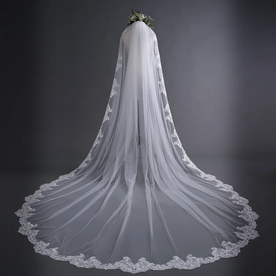 Custom made สีขาวงาช้าง Cathedral wedding Veils ขอบลูกไม้เซ็กซี่เจ้าสาว velos novia 2025 อุปกรณ์จัดงานแต่งงาน