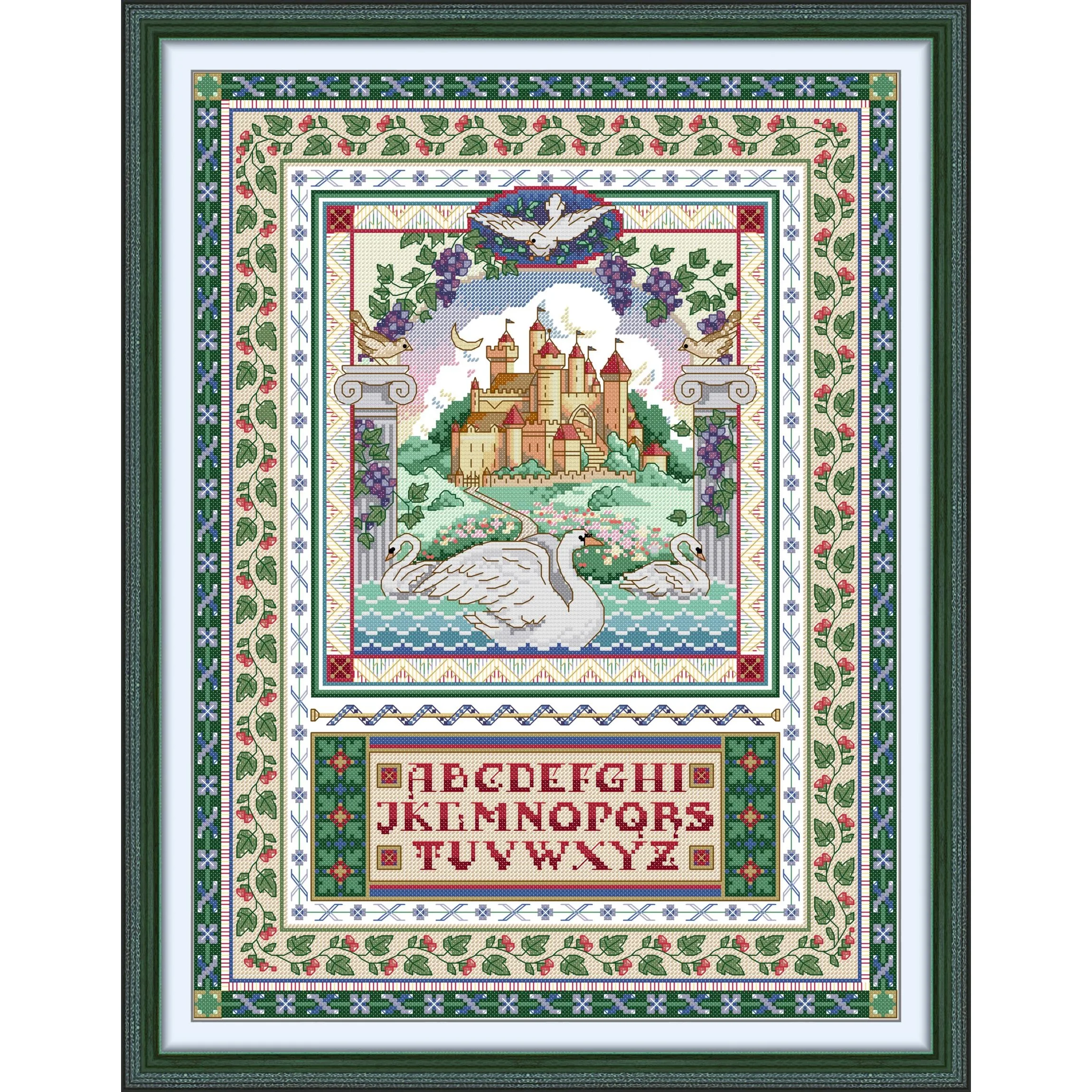 News Pre-Printed Cross Stitch Kit, Stamped Aida Fabric With DMC Threads, Embroidery Kit - Swan Castle