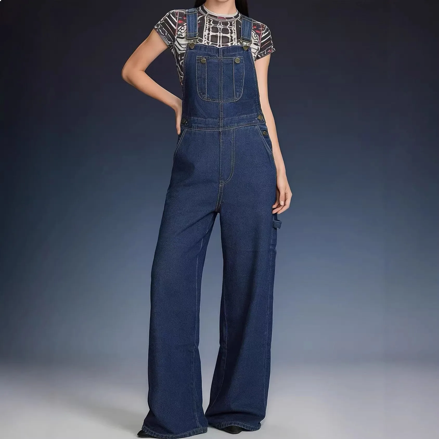 Overall Wide Leg Denim Jumpsuit Women Overalls Pants Playsuit Spring Summer