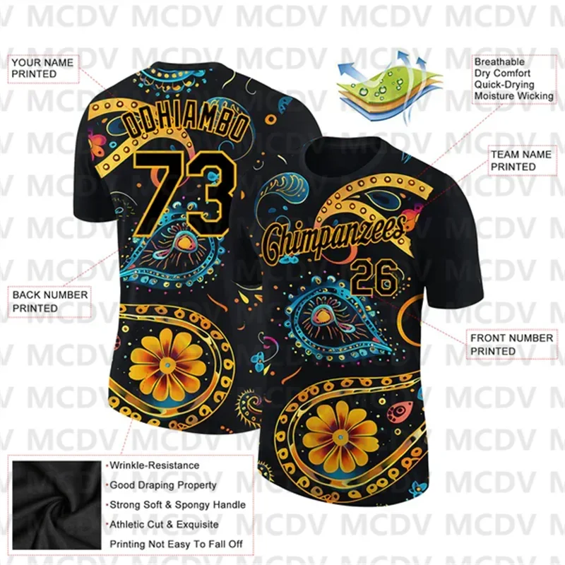 Custom Black Gold 3D Pattern Floral Design Performance T-Shirt Women's For Men's Tops