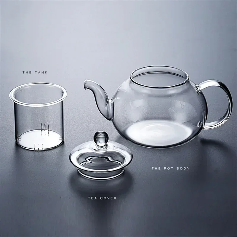 Bule de vidro de borosilicato alto 400/1100ml, bule de chá de flores com aquecimento reforçado, filtro de vidro transparente, aparelho de chá kungfu