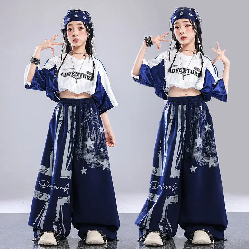 Children Ballroom Hip Hop Dance Costumes For Girls Crop Tops Loose Pants Streetwear Fashion Show Jazz Performance Suit DQS23721