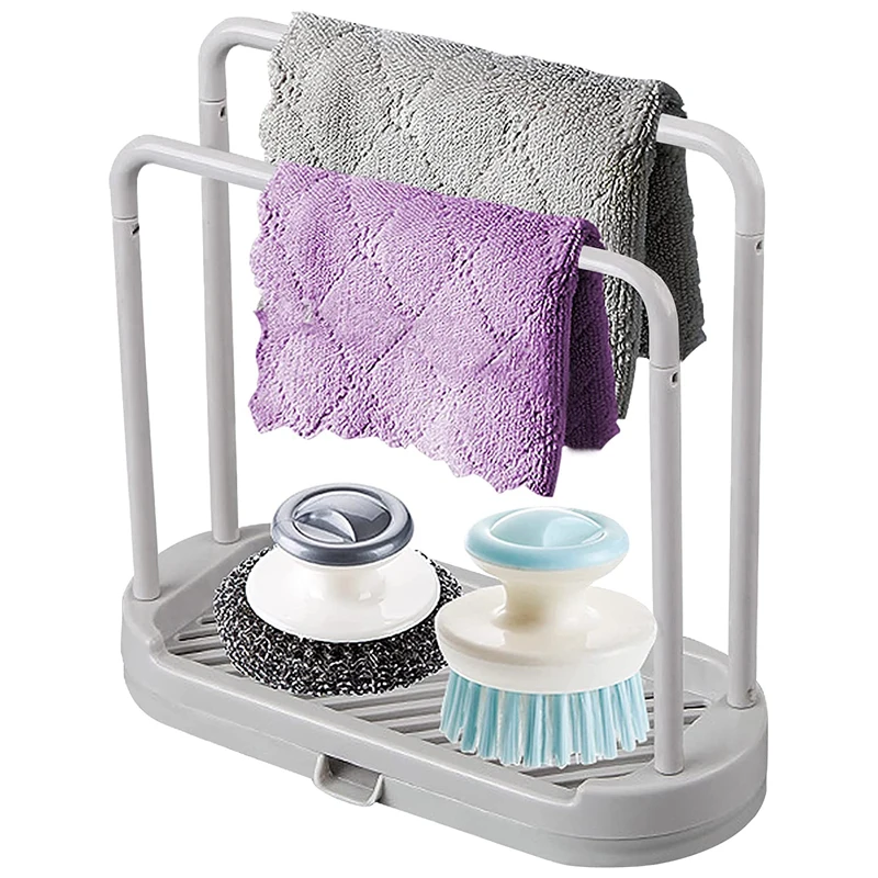 Kitchen Sponge Brush Holder Detachable Towel Rag Hanger For Bathroom Sink Dishcloth Storage Rack Tray Organizer Stand