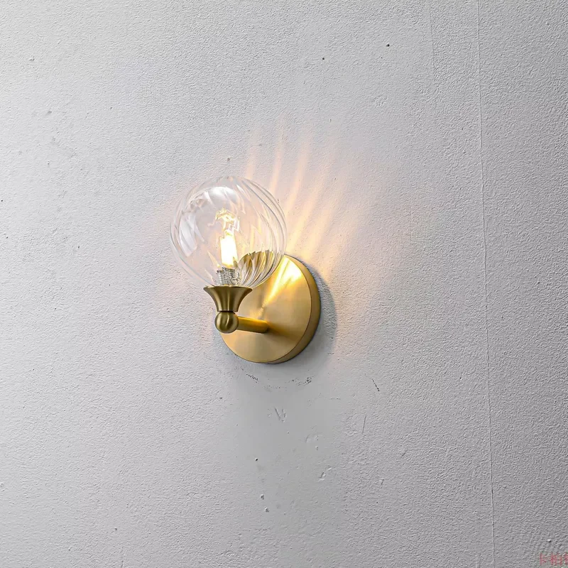 Modern Brass Wall Lamp E26 Socket Copper Glass Mirror Light Simple LED Makeup Lighting for Bathroom Cabinet Living Room