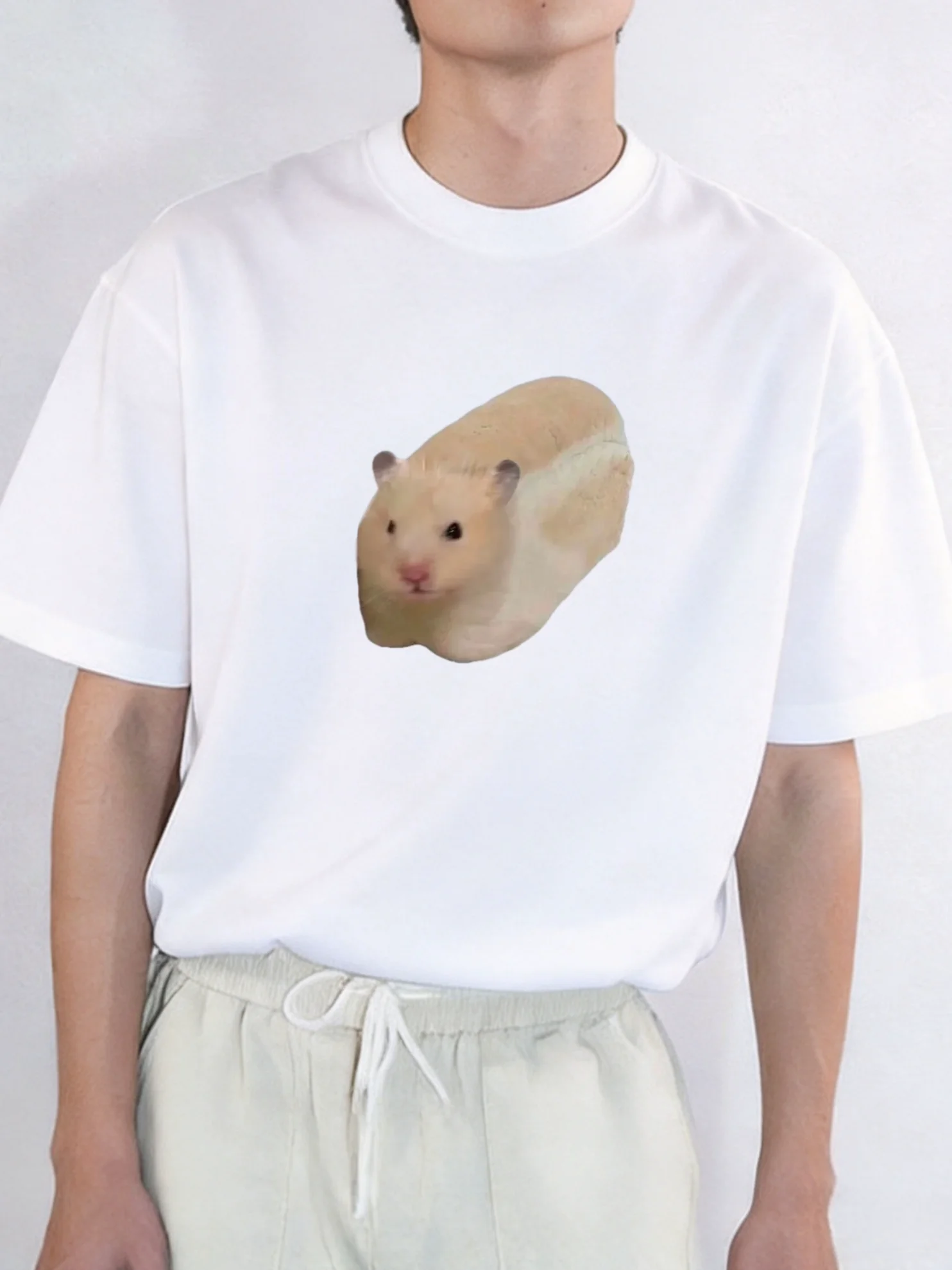 Cute Pet Hamster T-Shirt Short Sleeve Pure Cotton Office Work Commute Creative Printed Breathable Unisex Youth Popular Style