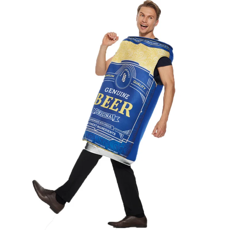 Le Cool New Halloween : drôle combinaison de canette de bière, tenue de farce en éponge, costume de spectacle pour fête, combinaison.