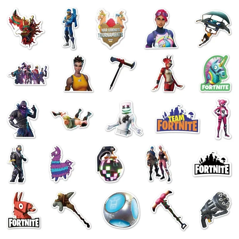 50 Uds. Pegatinas de grafiti de personajes del juego Fortnite, pegatinas decorativas impermeables para taza de agua, maleta, papelería de