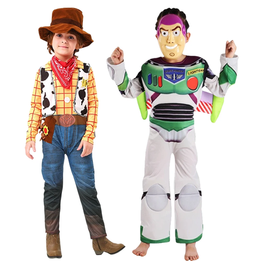 男の子用ハロウィンコスプレ3点セット-バズ・ライトイヤー-ジャンプスーツ-マスク付き-翼付き-ウッディ-カウボーイコスチューム-ステージパフォーマンス-誕生日パーティー-ロールプレイ衣装