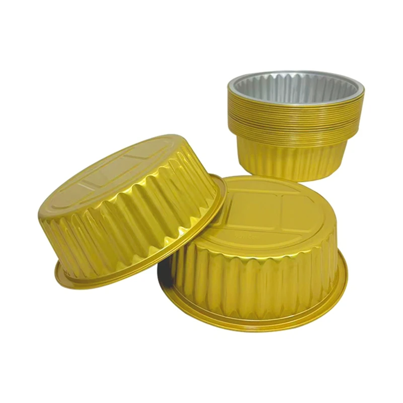 

Disposable Aluminum Foil Container 1200ml Round Gold Baking Pan with Lid Heavy Duty Takeaway Food Packaging Oven Safe Air Fryer