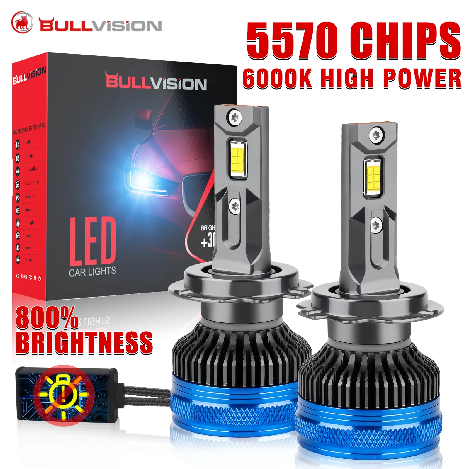 K5C H7 LED 30000LM Canbus Faróis H1 H4 H11 9012 HIR2 H8 9005 9006 HB3 HB4 Lâmpada de carro Lâmpada de neblina de alta potência 6000K 5570 Chip CSP