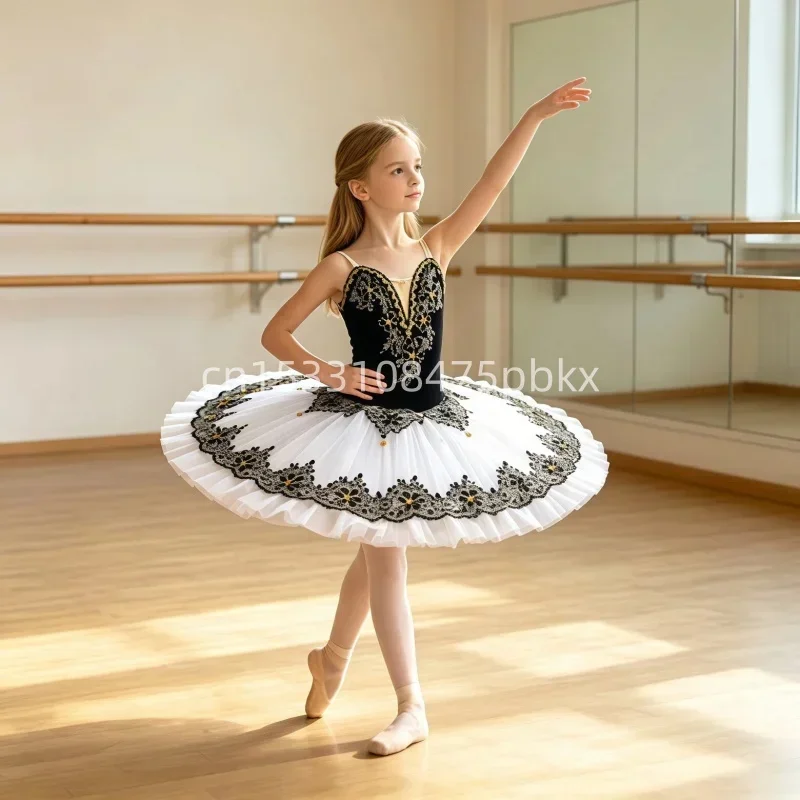 Professional Classical Ballet Dress Embroidery Contrast color Gauzy Ballerina Party Dress Children Girl Ballet Dance Costumes