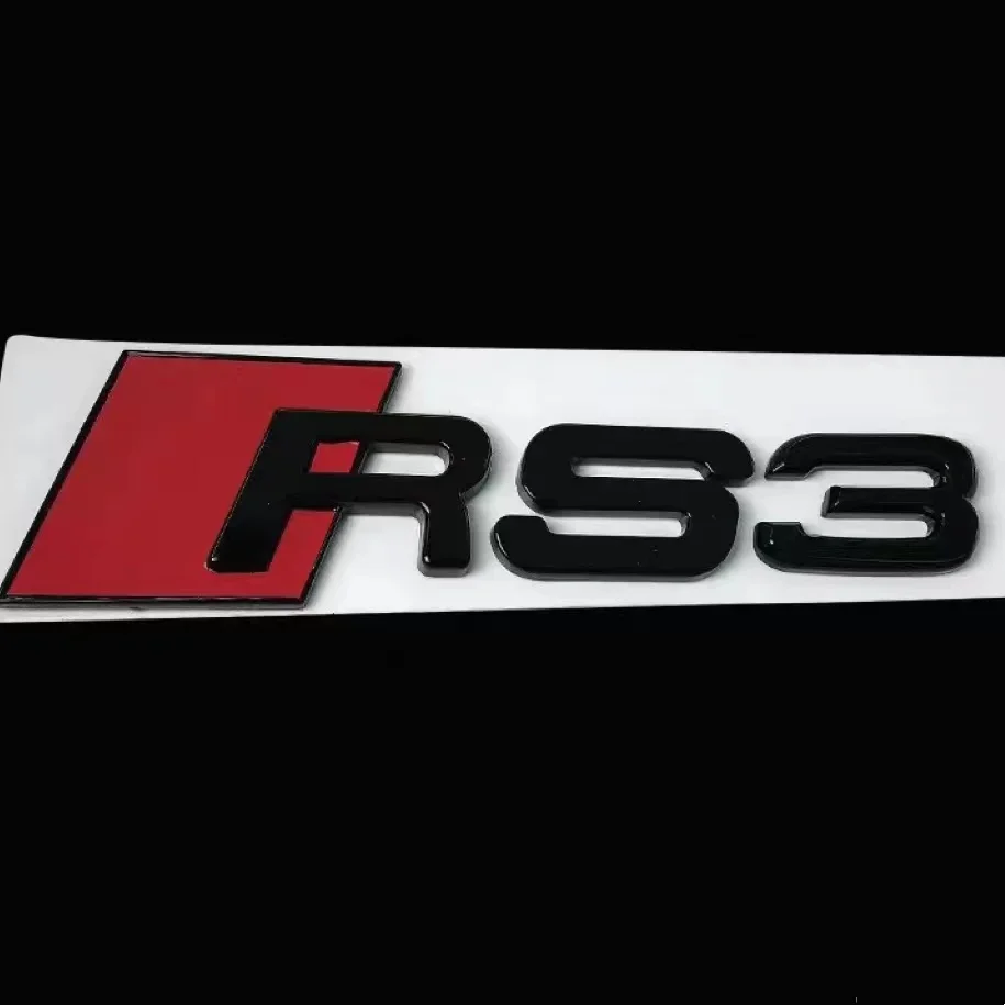 AUDI RS3 2016-2020 Sline Emblem 4-Ring logo ABS Black Car Hood Front Grill Emblem Rear Trunk Badge Sticker