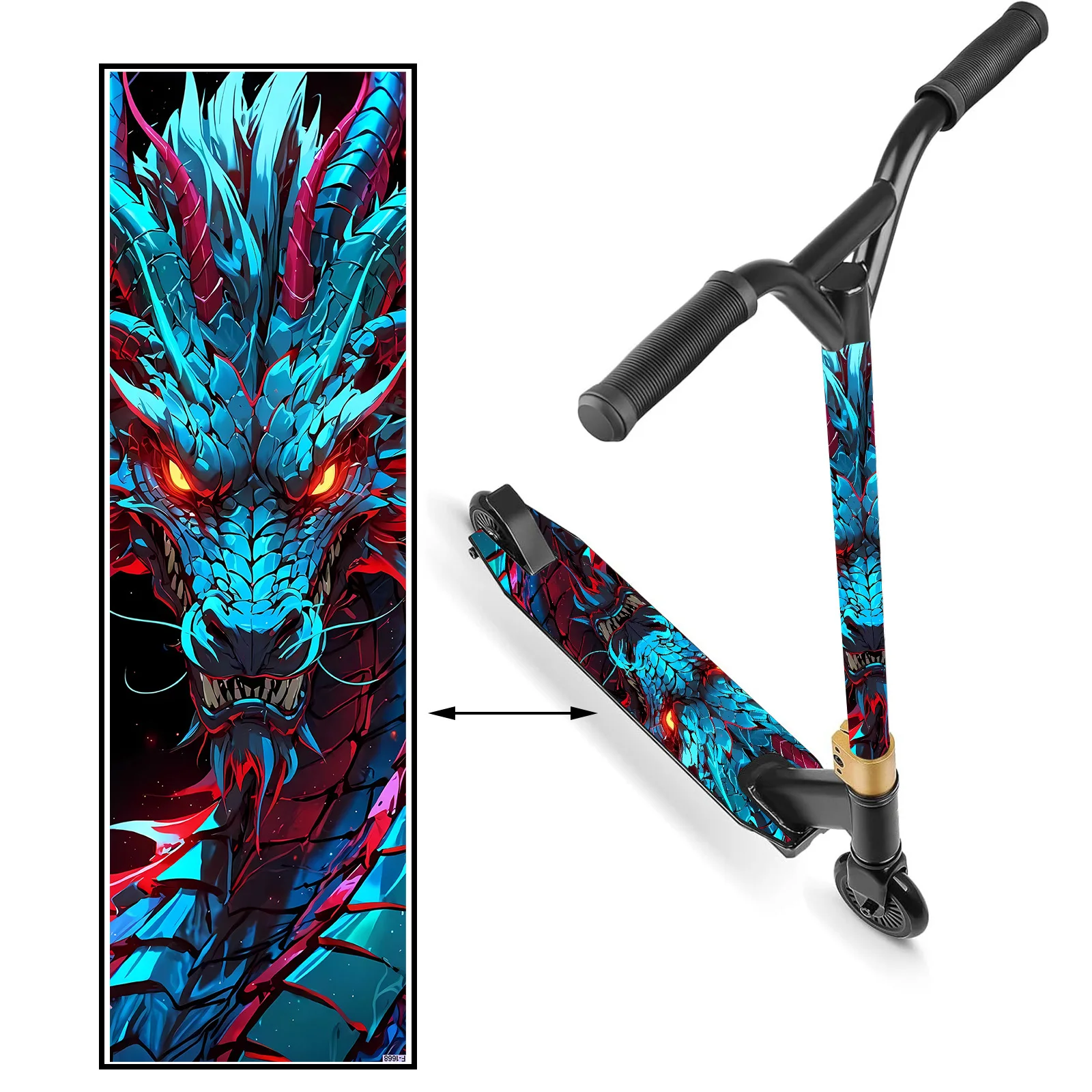 1 blue and red fire dragon, scooter matte sticker, matte surface, skateboard body sticker, personalized installation PVC