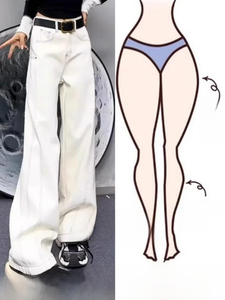 

Женские джинсы с высокой талией и широкими штанинами, осенние, больших размеров, для фигуры типа «груша», свободные брюки для повседневной носки, однотонные, прямого кроя