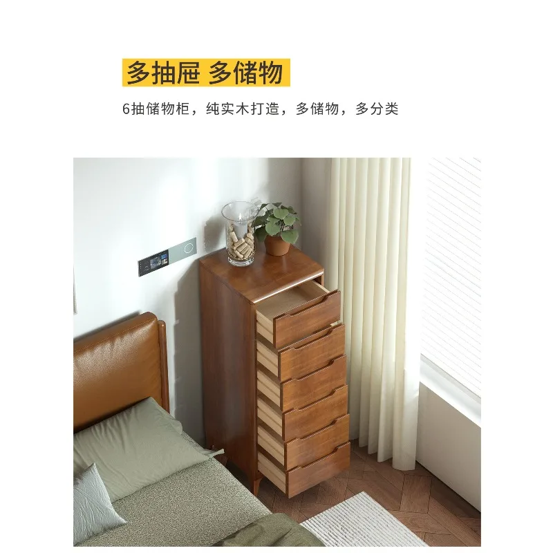 Simple all solid wood 6 pumping bedside table household ultra-narrow crevice cabinet bedroom bedside table