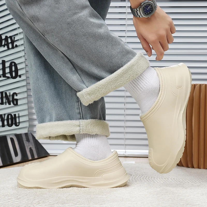 Men Women Winter Chef Shoes Warm Fur Work Cook Shoes Waterproof Oil-proof Kitchen Boot Hotel Restaurant Non-slip Safety Footwear