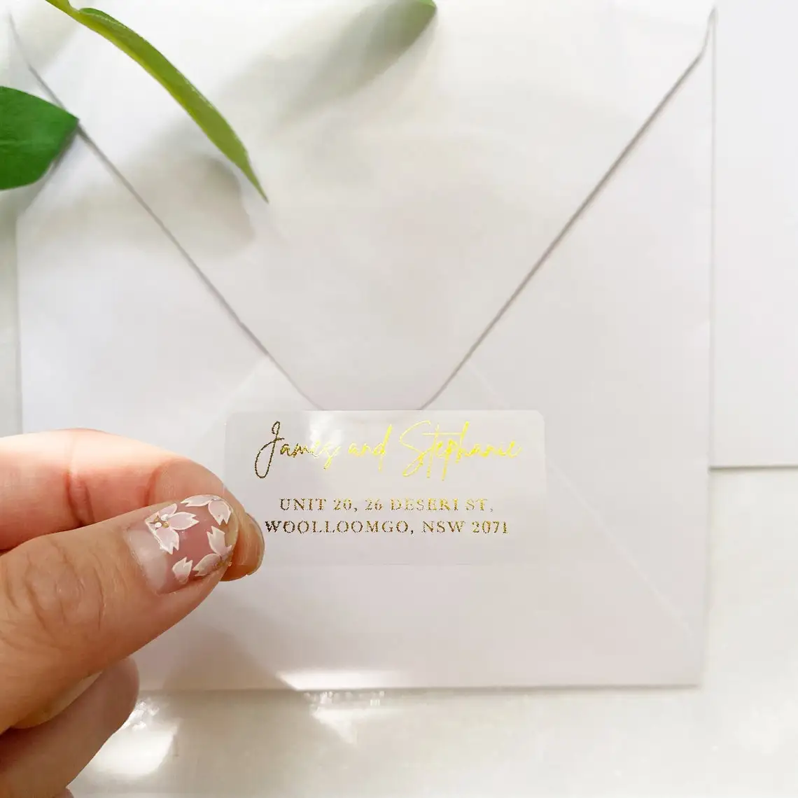 Personalized gold foil clear transparent return address labels, Custom, 50 Pieces