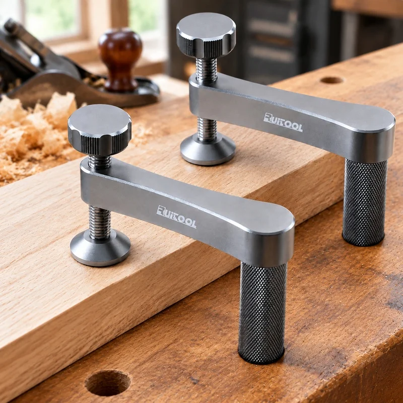 Pair of Aluminum Bench Clamps with 19mm Anti-Slip Pads - Adjustable Hold-Down for Woodwork and MFT Surfaces