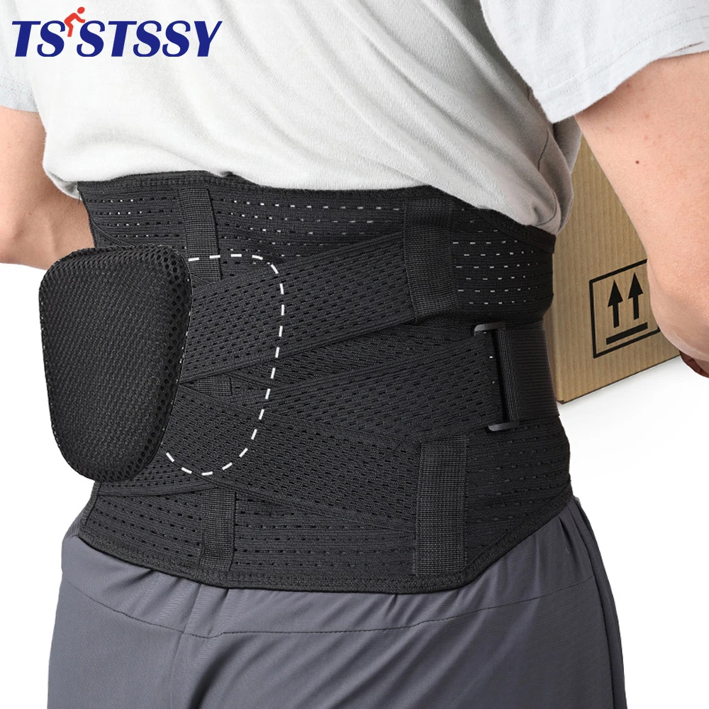 Breathable Mesh Lumbar Back Brace with Lumbar Pad & Dual Adjustable Support Straps for Men Women Work, Herniated Disc, Sciatica