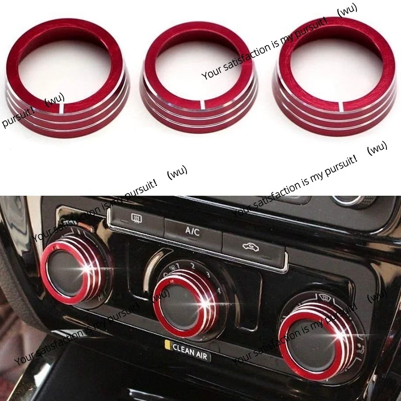 3 Pcs Red Aluminum AC Climate Control Ring Knob Covers Compatible For MK6 Golf Jetta