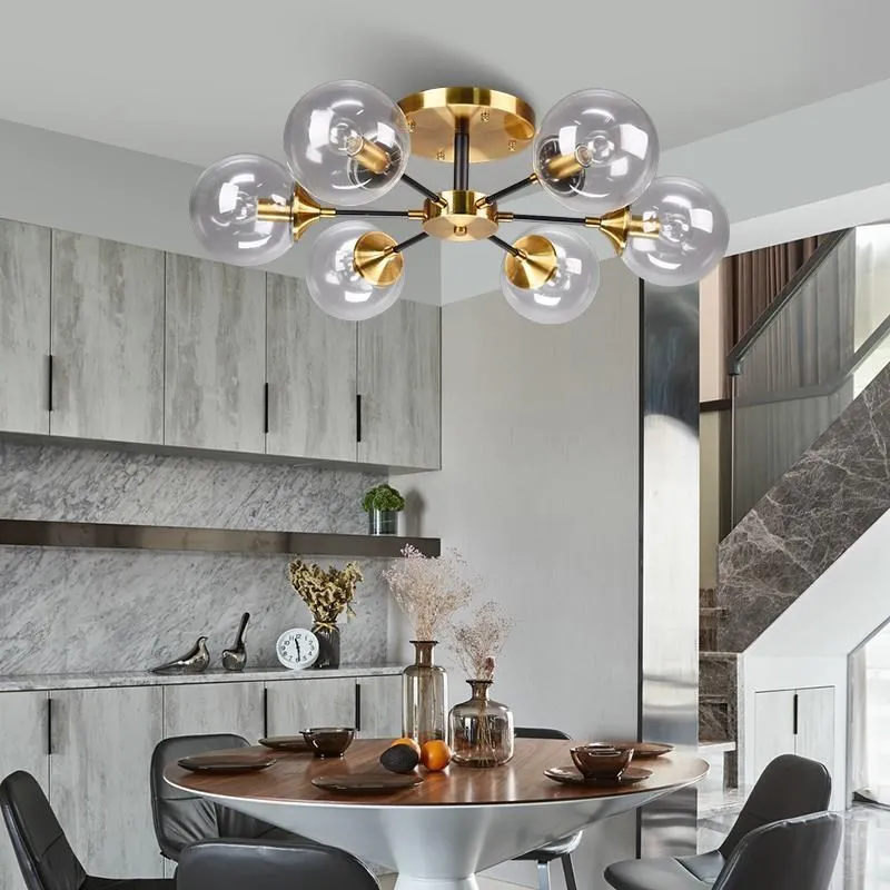 Nordic Parlor LED ball Chandelier Industrial ceiling light Smoke grey/Clear Glass Dining Room Bedroom designer ceiling lights