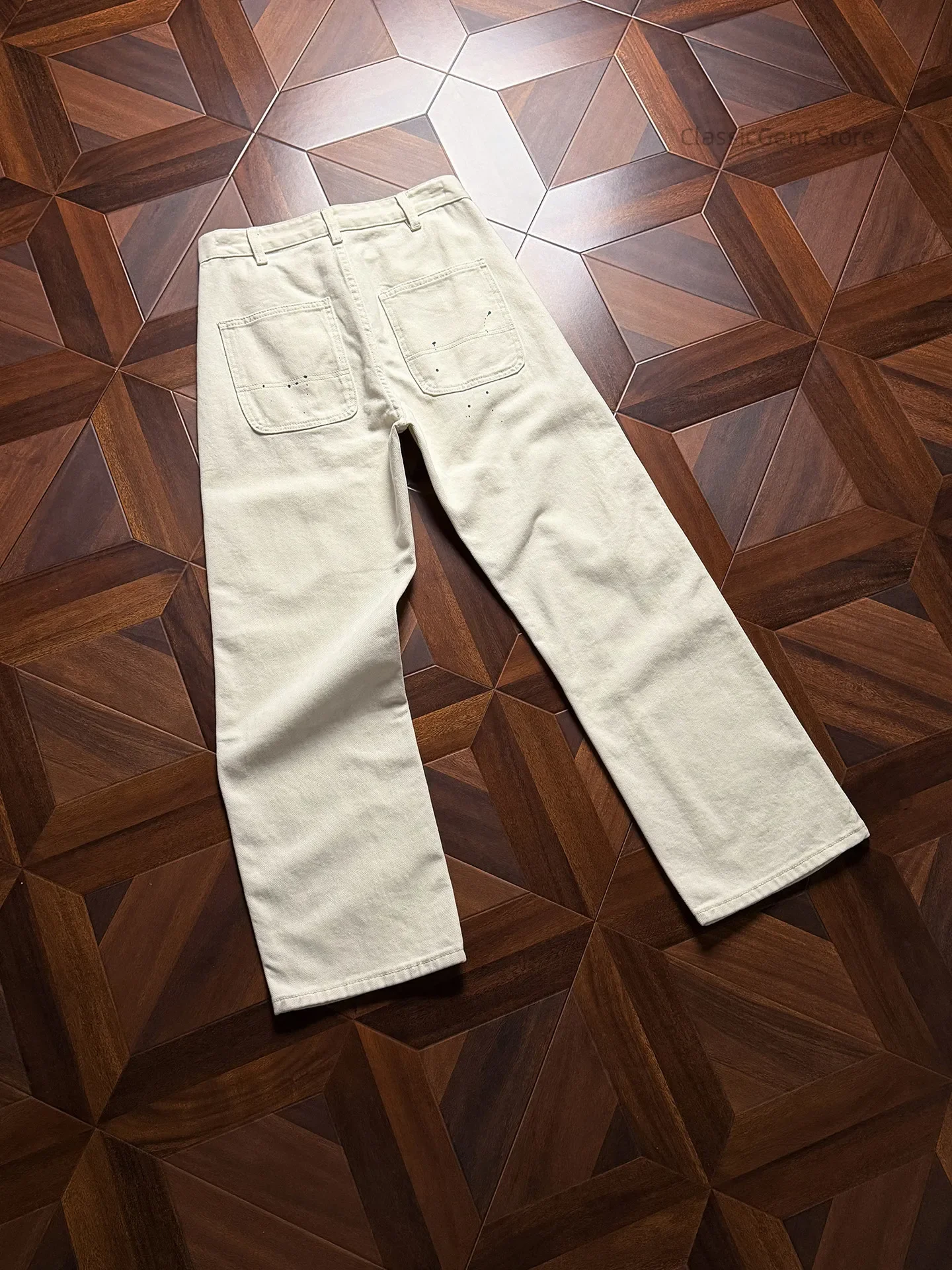 Layered splicing 10.5 oz straight jeans, differentiated niche personality