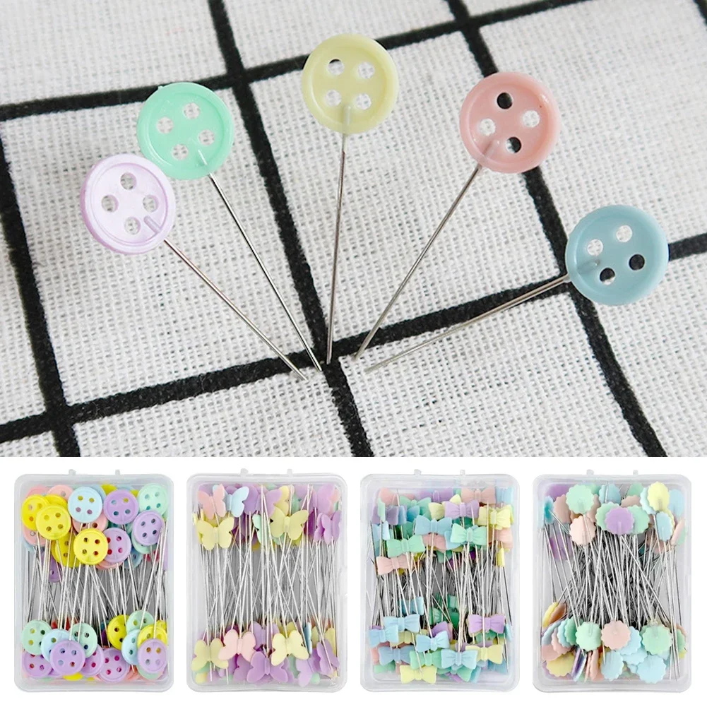 100Pcs/Box Colorful Round Glass Head Pins Stitch Straight Push Positioning Needles Sewing Accessoires for Dressmaking DIY Tools